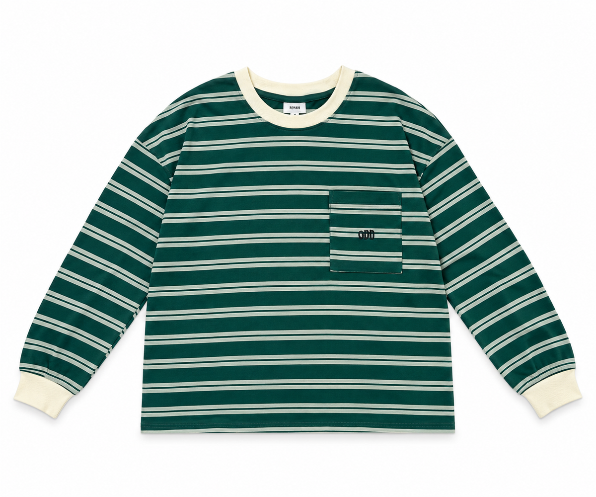 Long Sleeve Rayé Vert/Blanc Oversize unisexe
