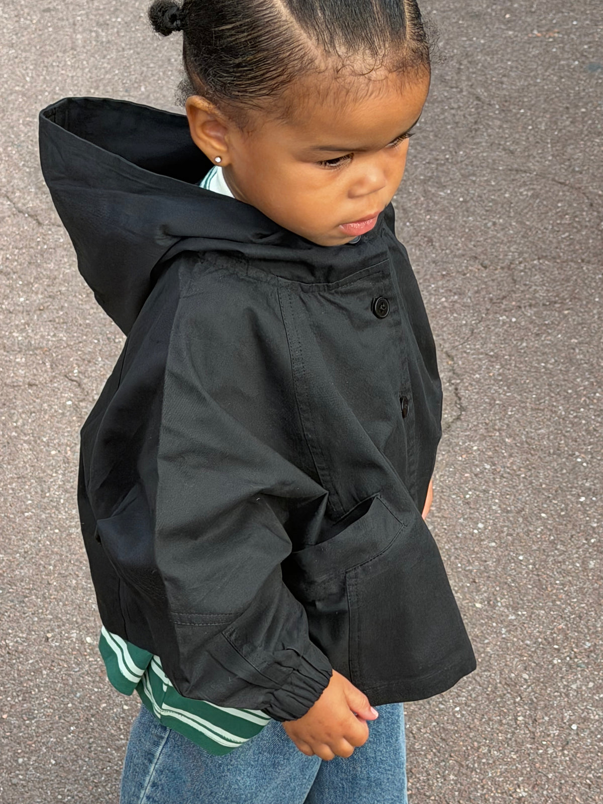 Veste à Capuche Boutonnée Oversize Unisexe - Noir